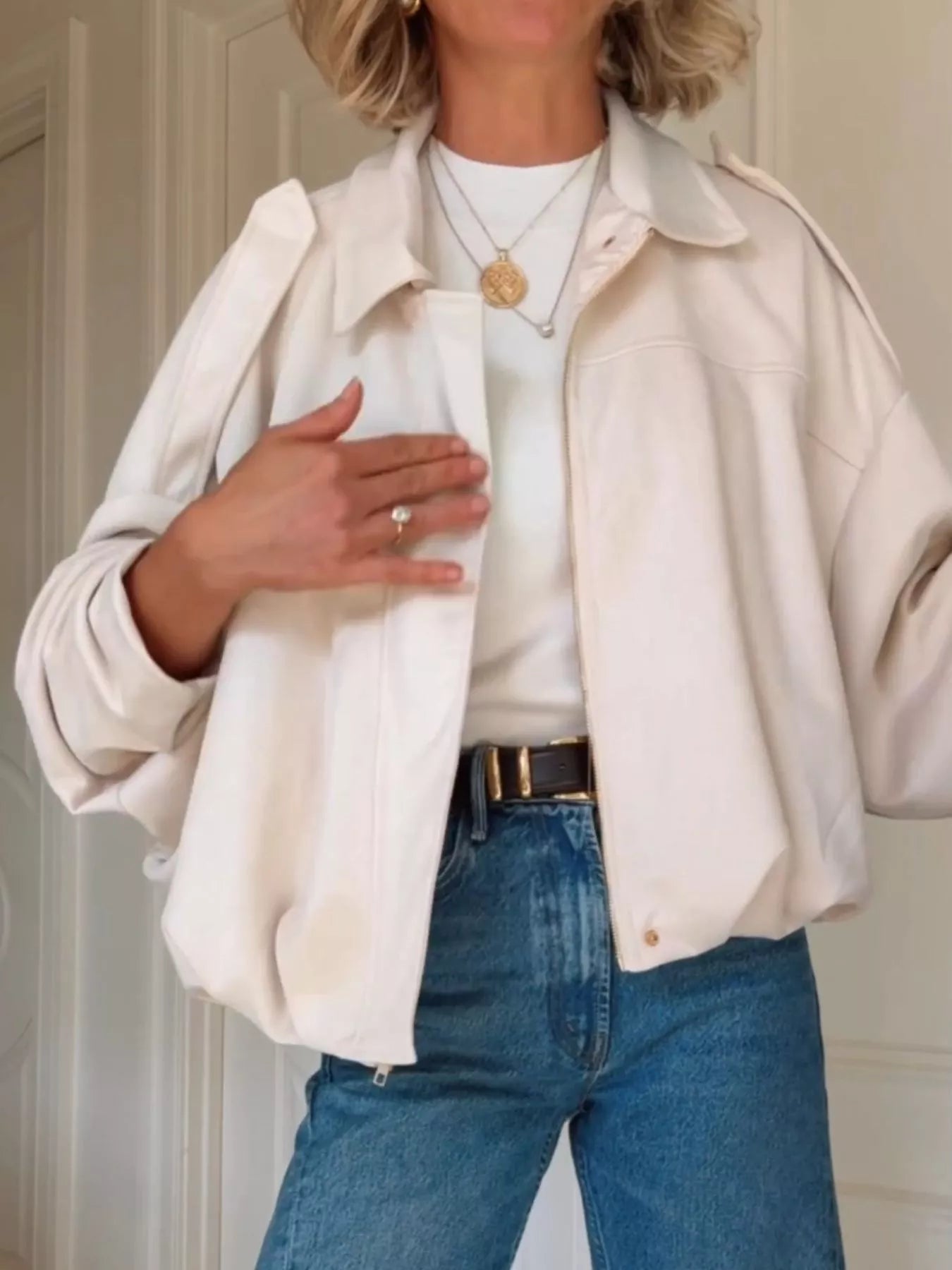 Zip Up Dropped Shoulder Suede Jacket 