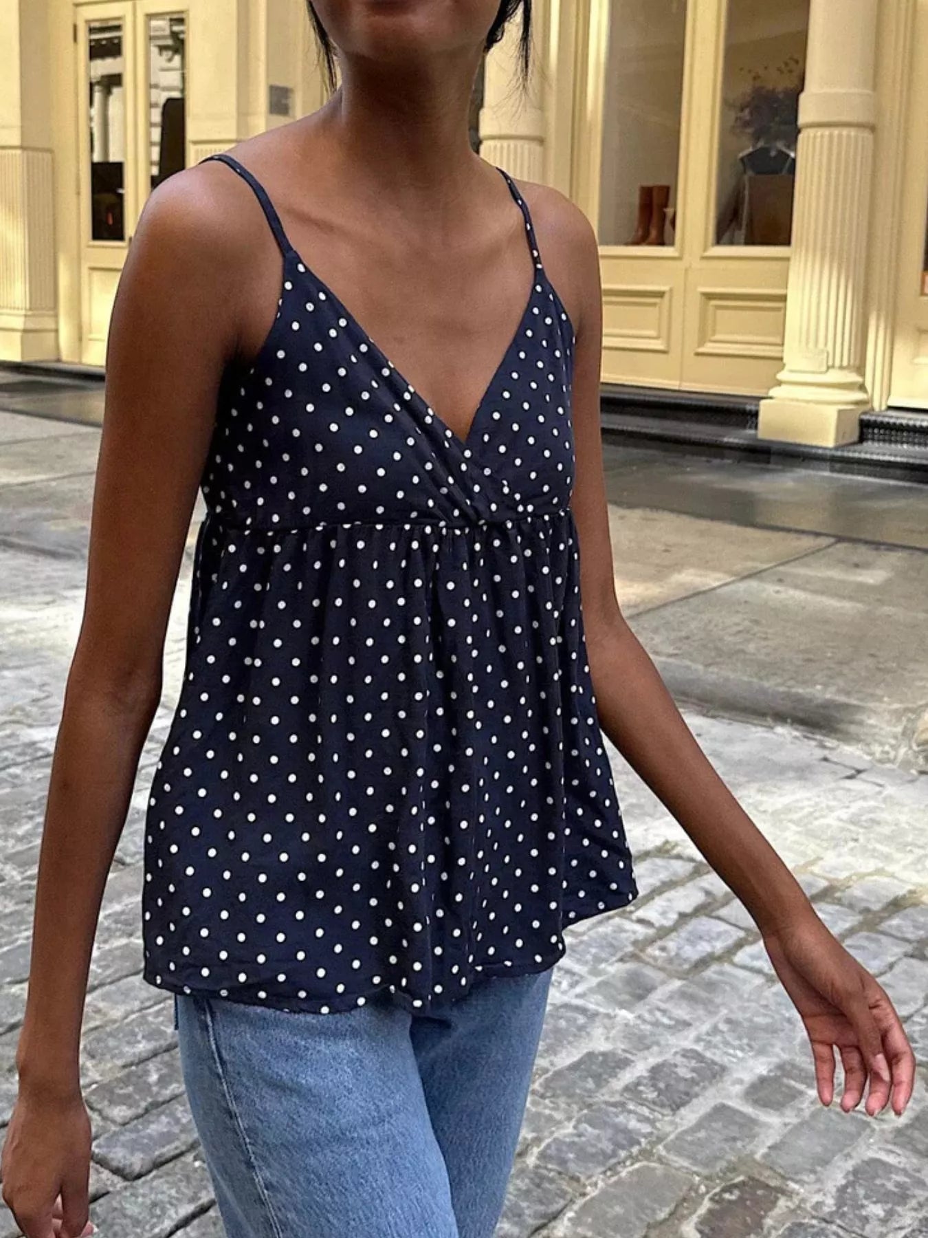 Polka Dot V-Neck Flowy Cami 