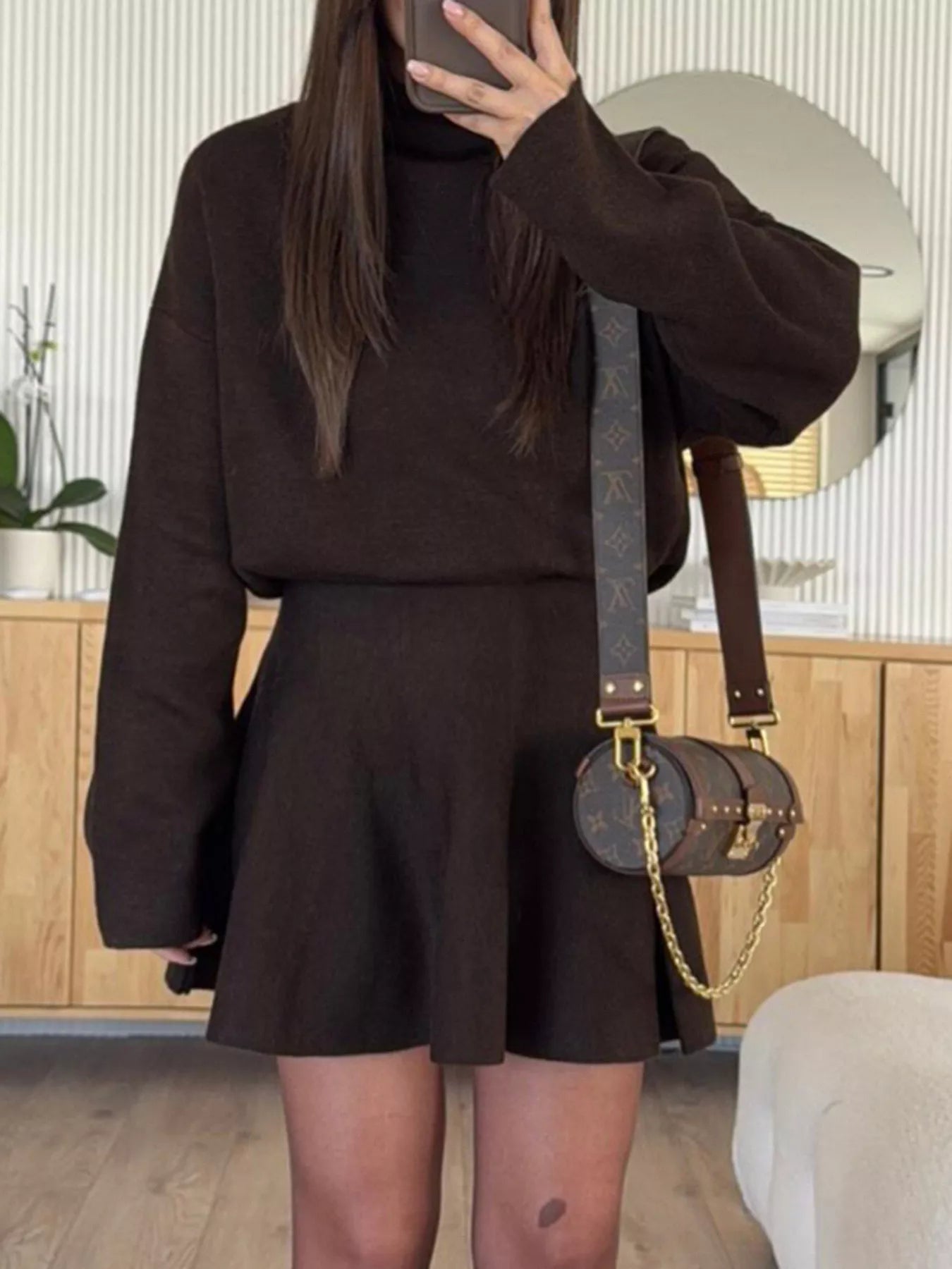 Round Neck Long Sleeve Mini Sweater Dress 