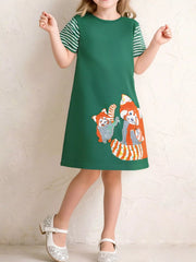 Children's Fox Round Neck Casual Dress 