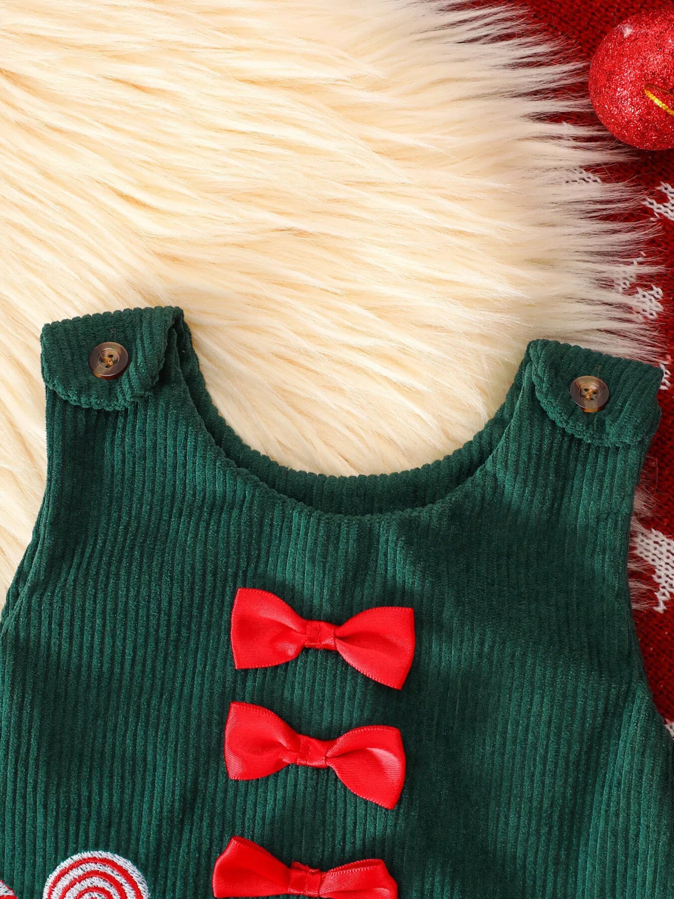 Children's Christmas Striped Bodysuit and Dress Set with Headband 
