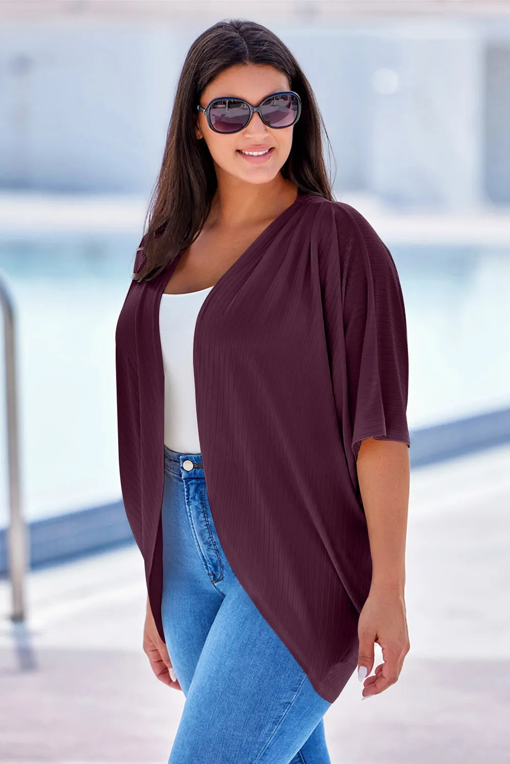 Plus Size Ribbed Cocoon Cover Up 