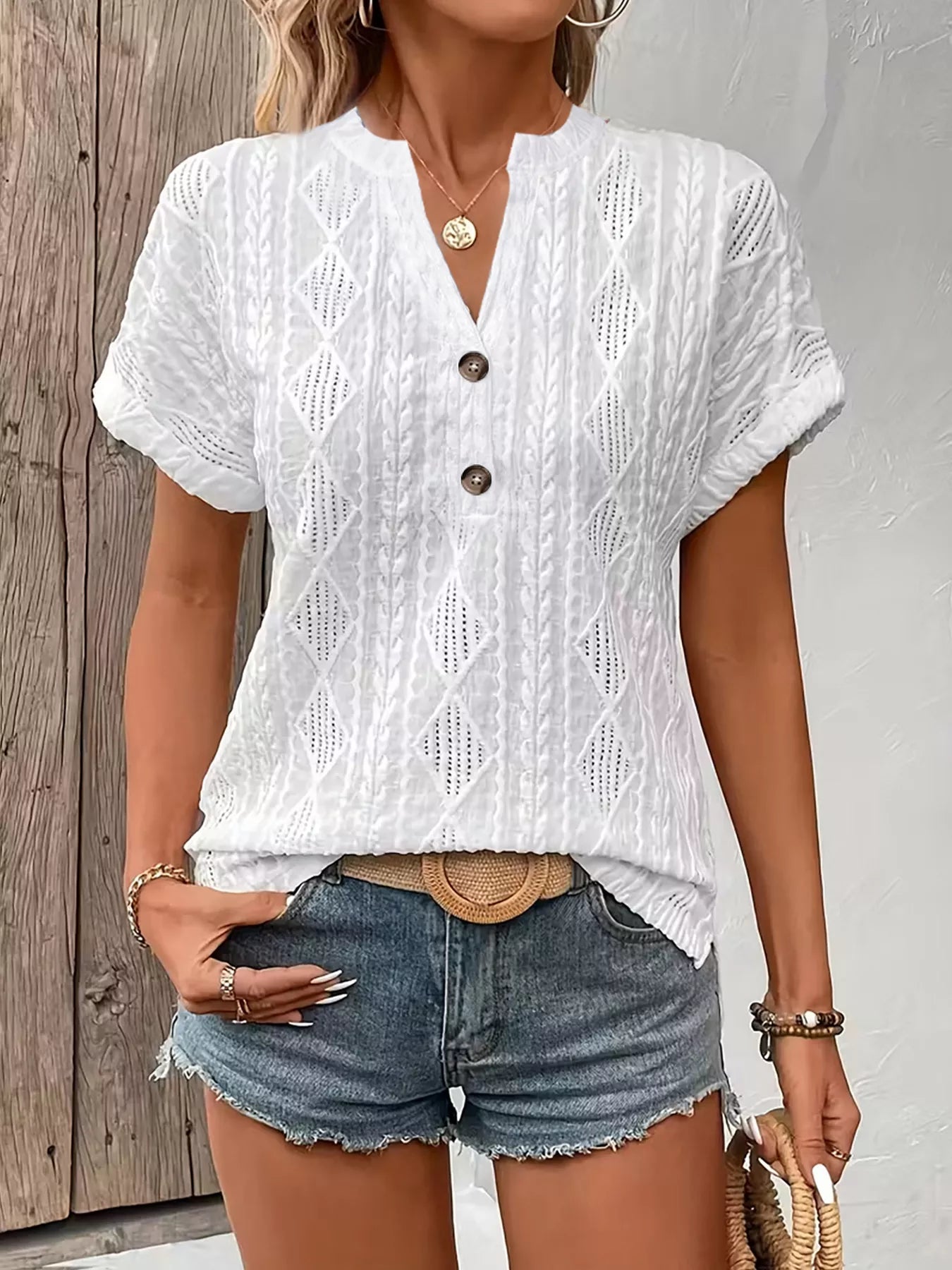 Diamond Pattern Short Sleeve Top 