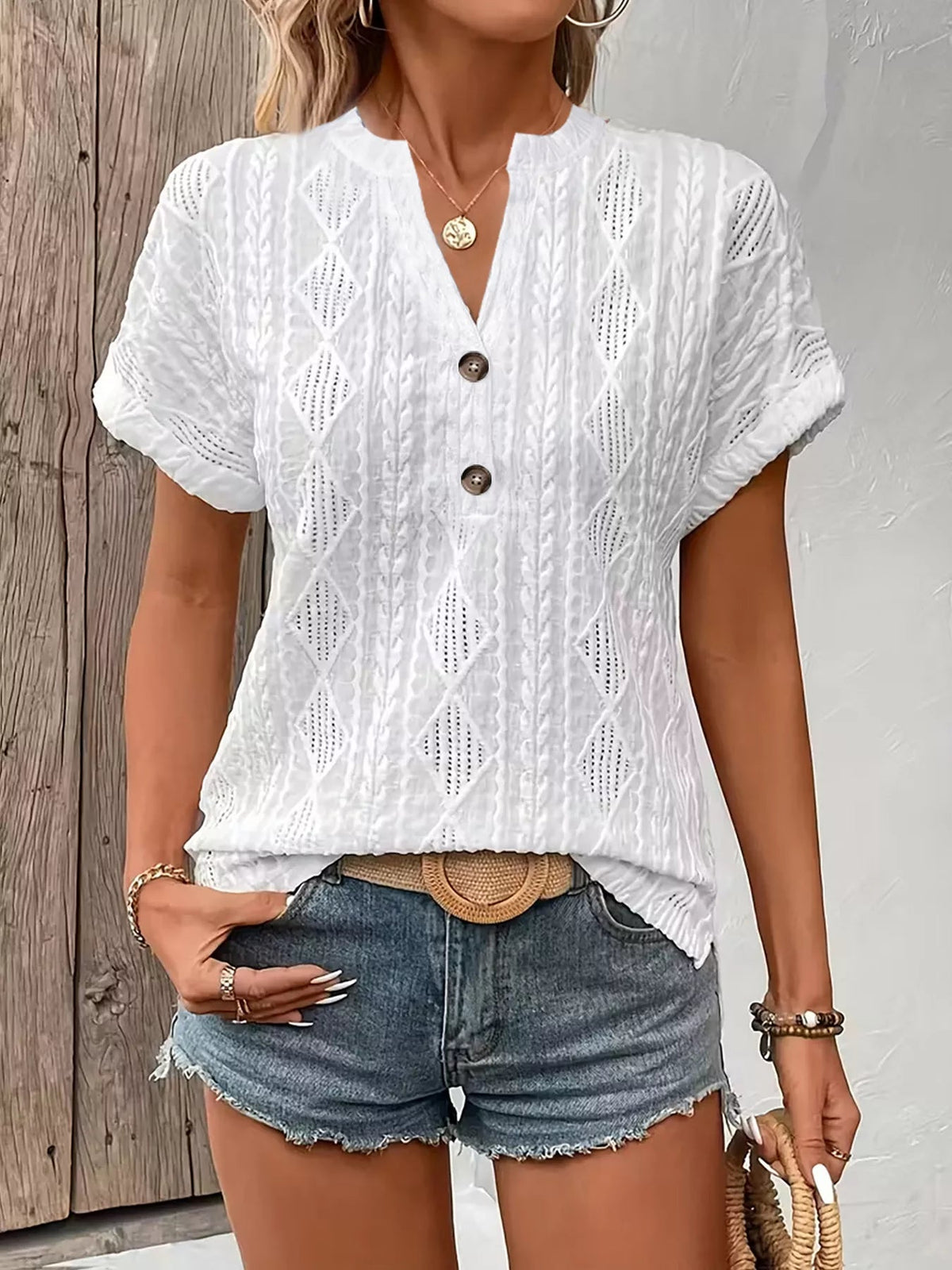 Diamond Pattern Short Sleeve Top 