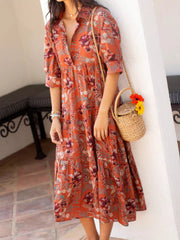 Full Size Printed Half Sleeve Midi Dress Plus Size 