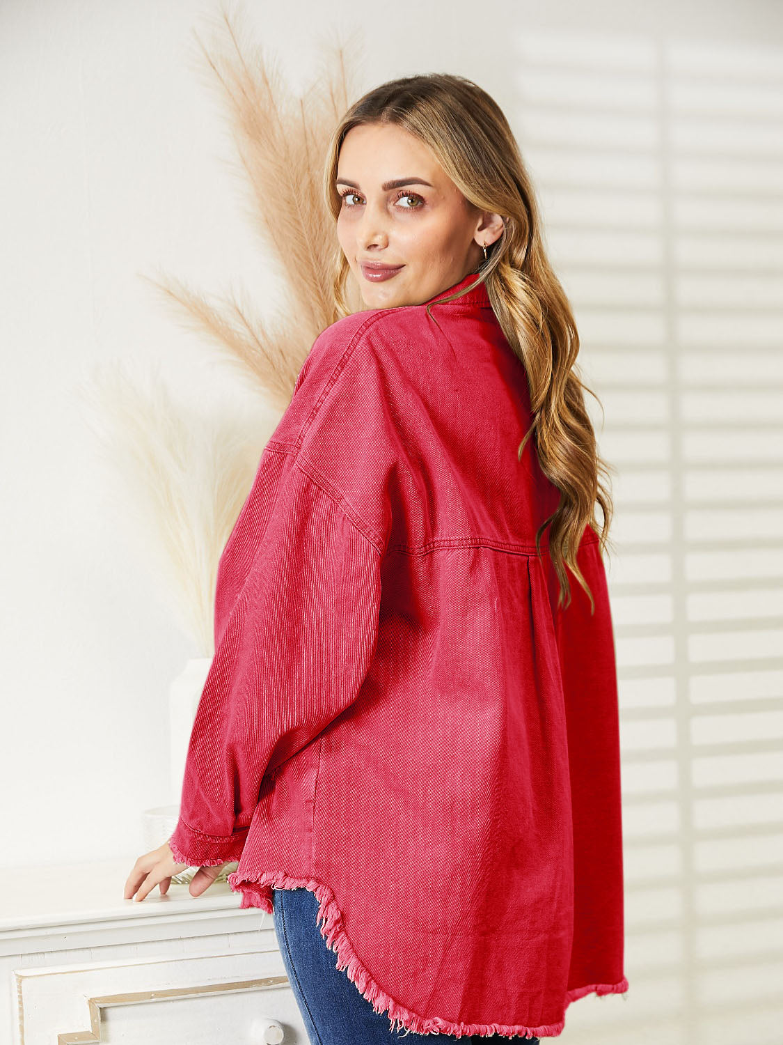 Distressed Raw Hem Denim Jacket 