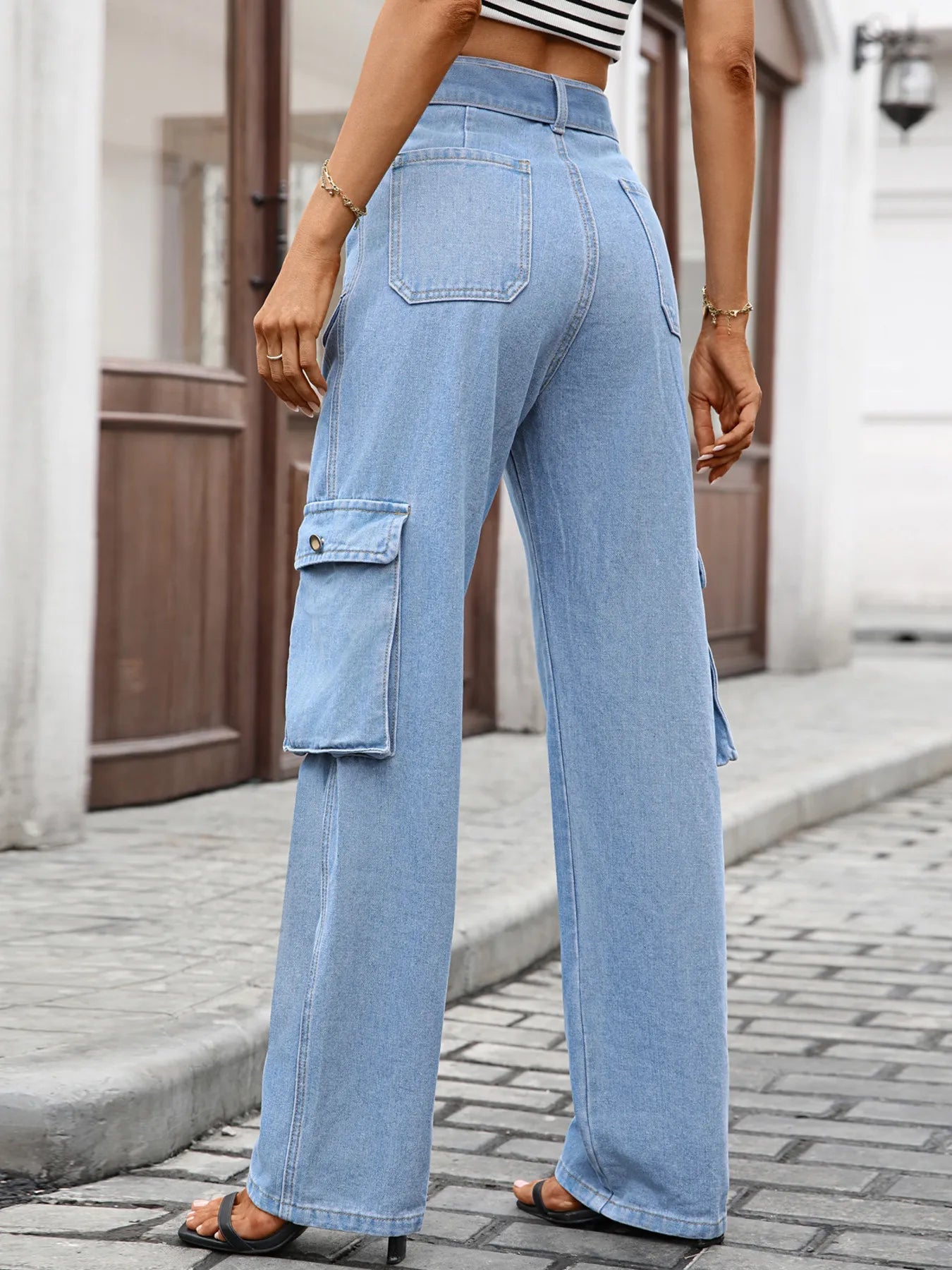 High-Waisted Multi-Pocket Cargo Jeans 