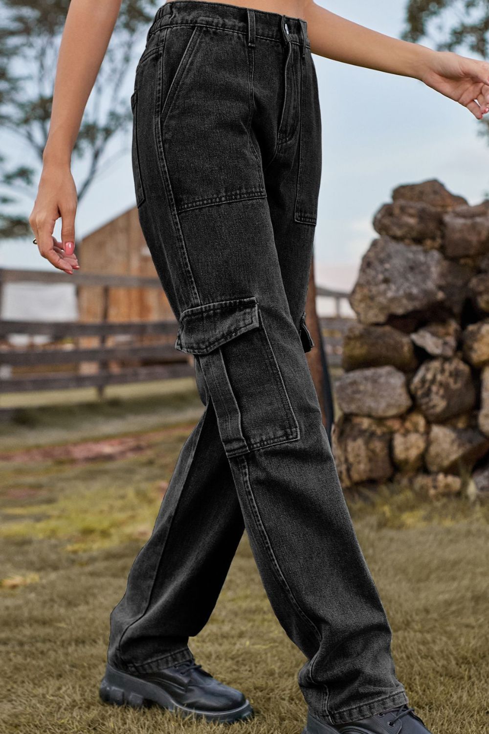 Loose Fit Long Jeans with Pockets 