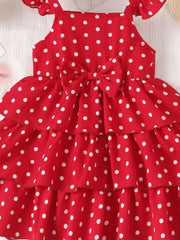 Bow Polka Dot Square Neck Layered Dress 