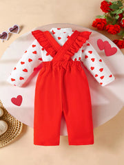 Children's Heart Print Top and Suspender Pants Set 