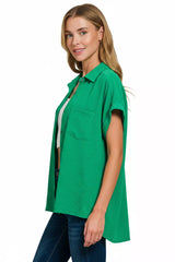 Zenana Woven Airflow Button Down Shirt 