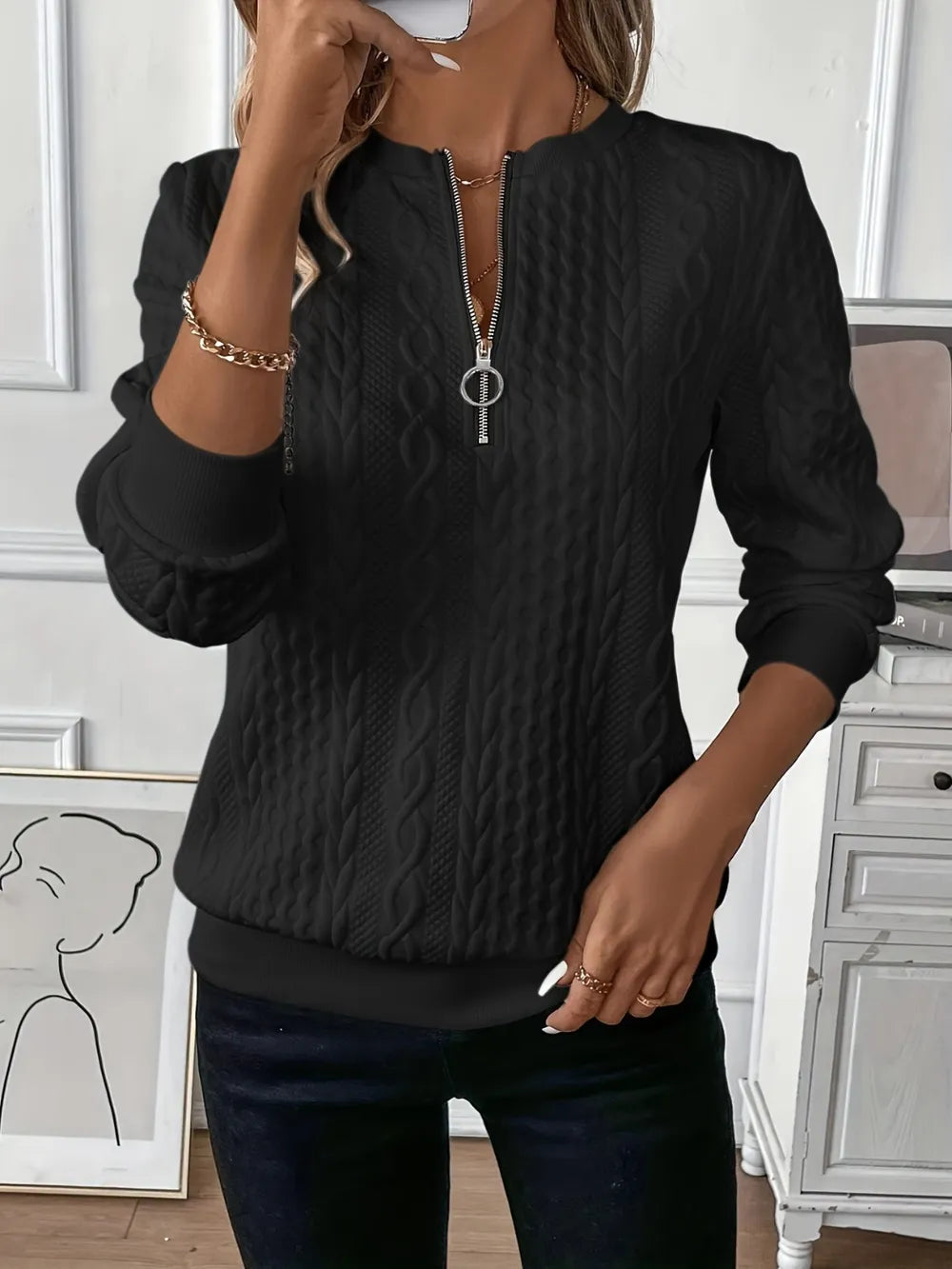 Texture Half Zip Long Sleeve Sweatshirt 