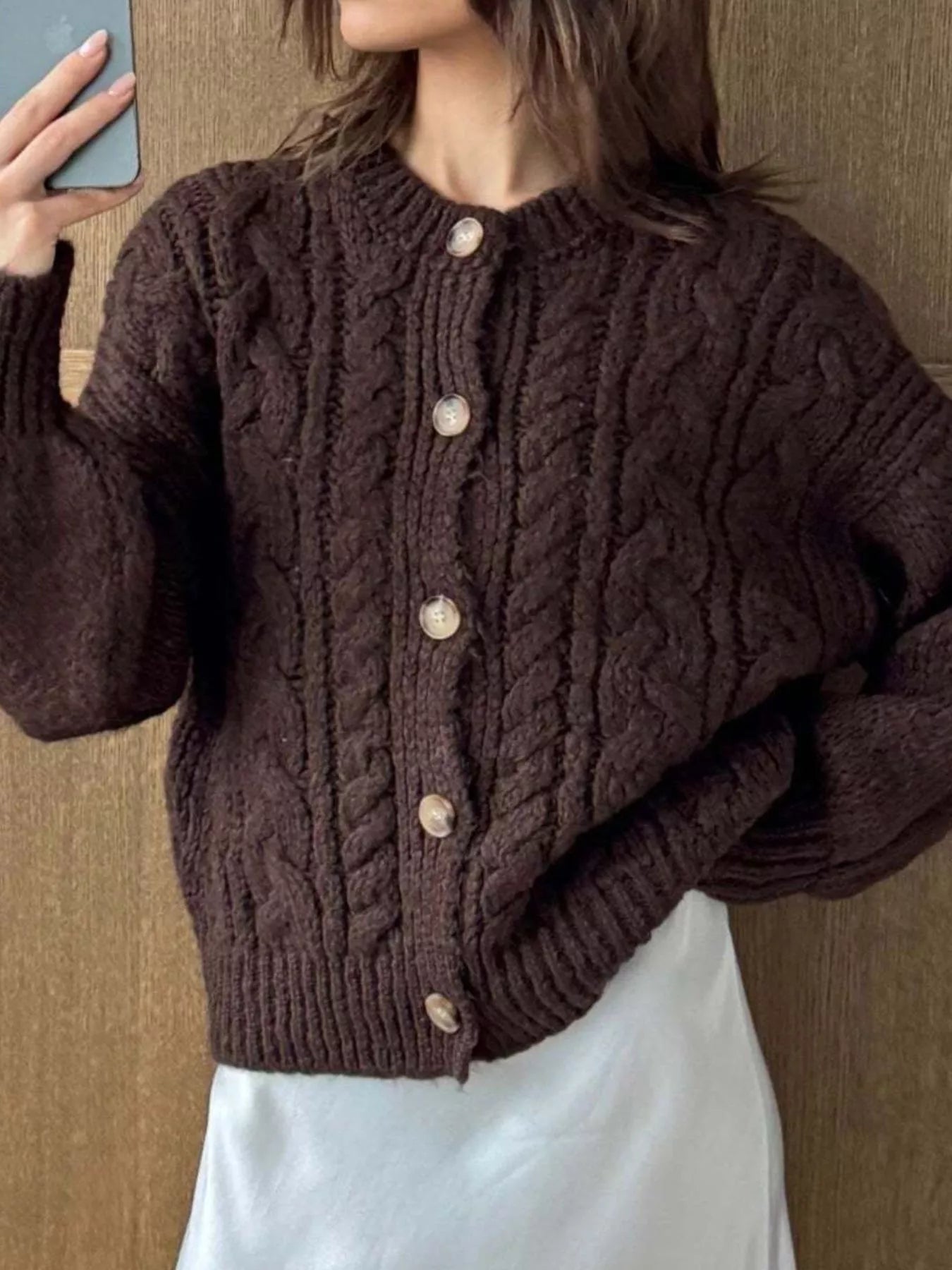 Cable Knit Button-Down Cardigan 