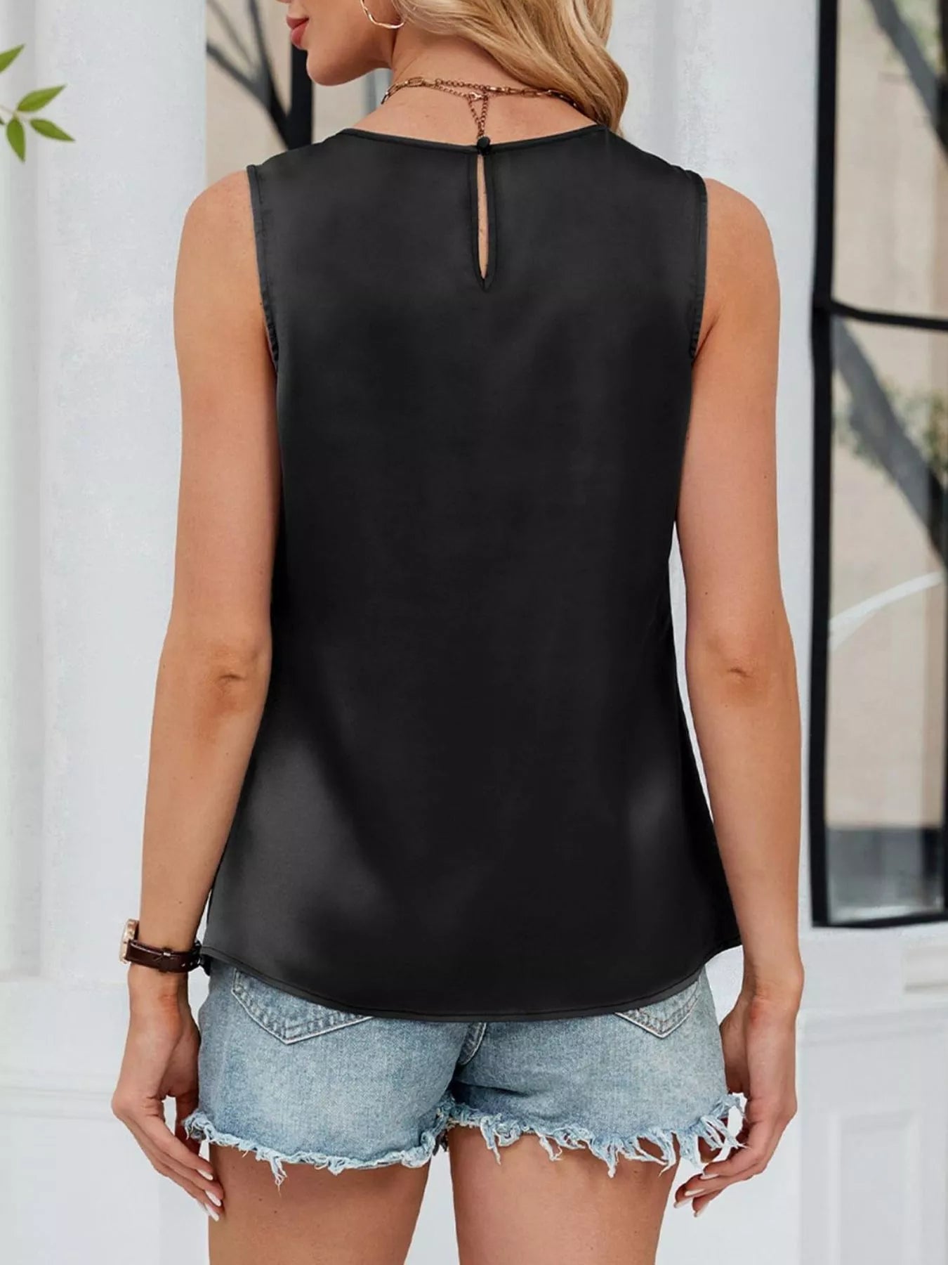 Pleated Round Neck Tank Top 