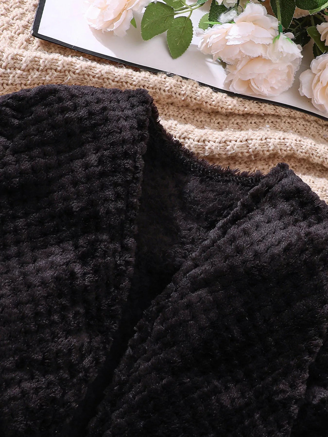 Children's Fuzzy Cardigan & Plaid Dress Set 
