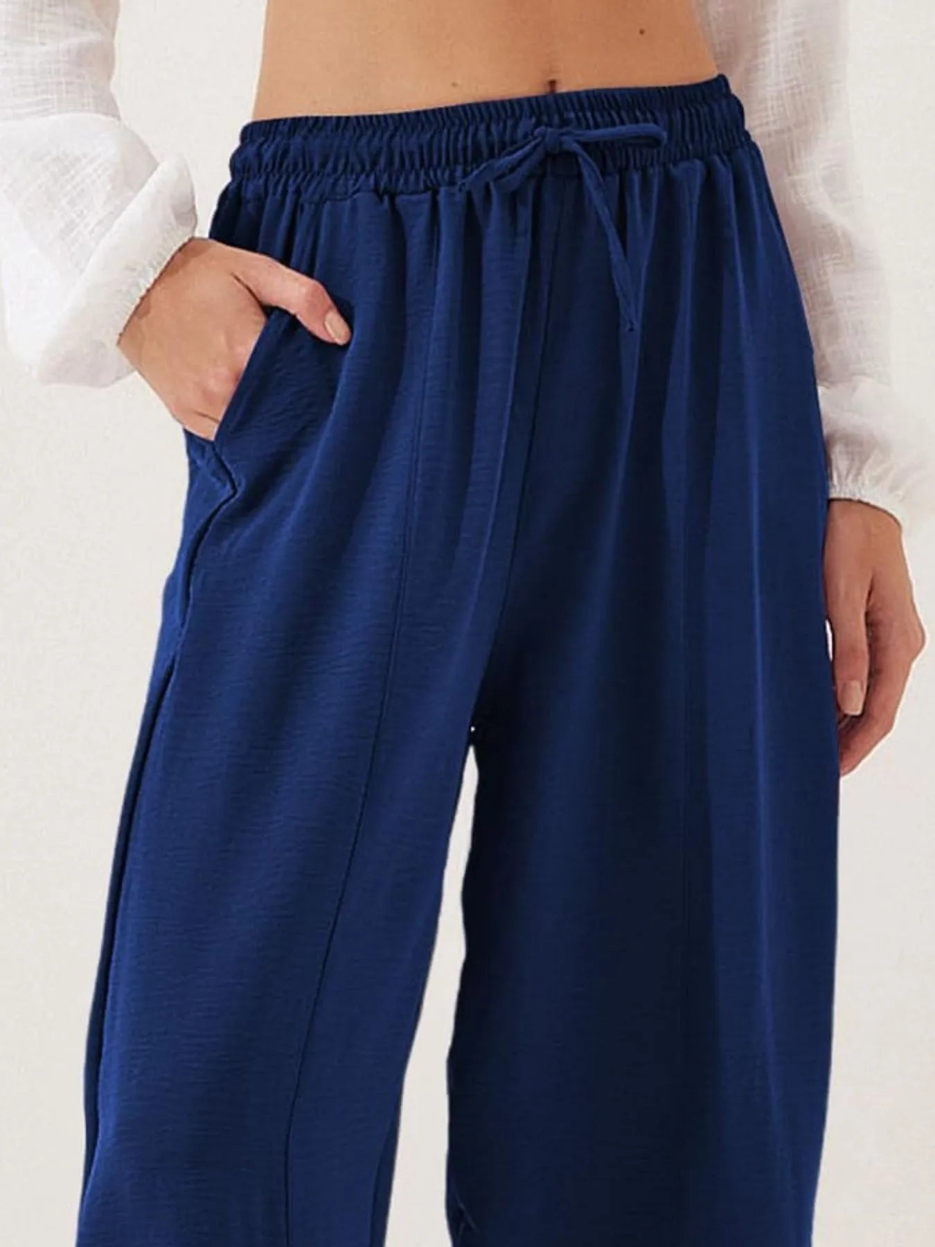 Full Size Drawstring Wide Leg Cropped Pants Plus Size 