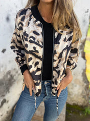 Full Size Zip Up Zebra Print Bomber Jacket Plus Size 