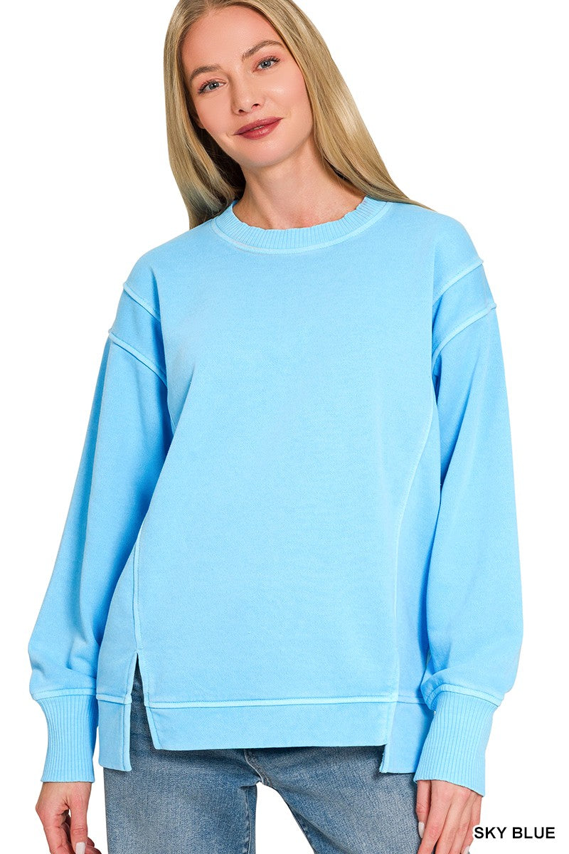 Zenana Pigment Dye Exposed-seam Fleece Sweatshirt 