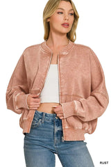 Zenana Acid Washed Fleece Jacket 