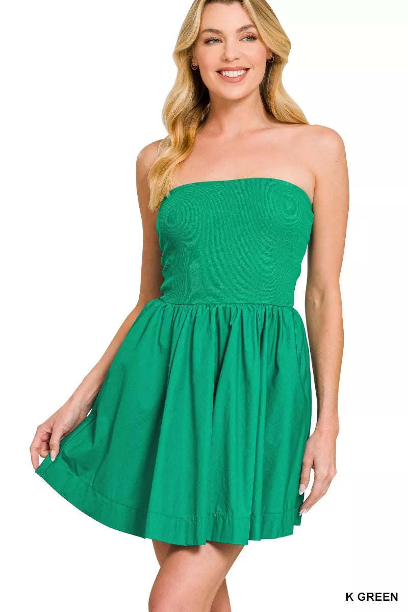 Zenana Combined Knit Tube Top Flare Mini Dress 