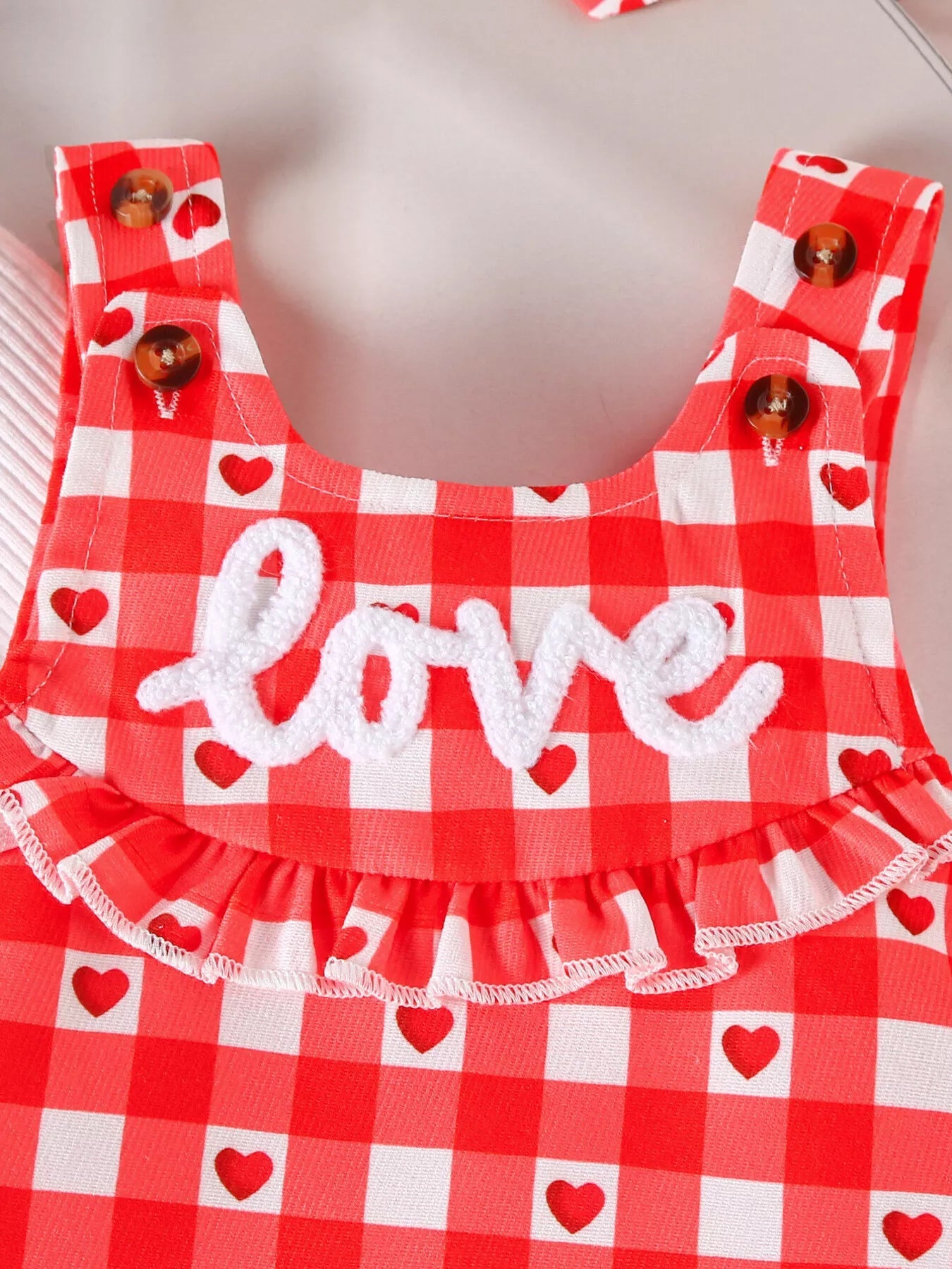 Children's Ruffled Bodysuit and Gingham Dress Set with Headband 