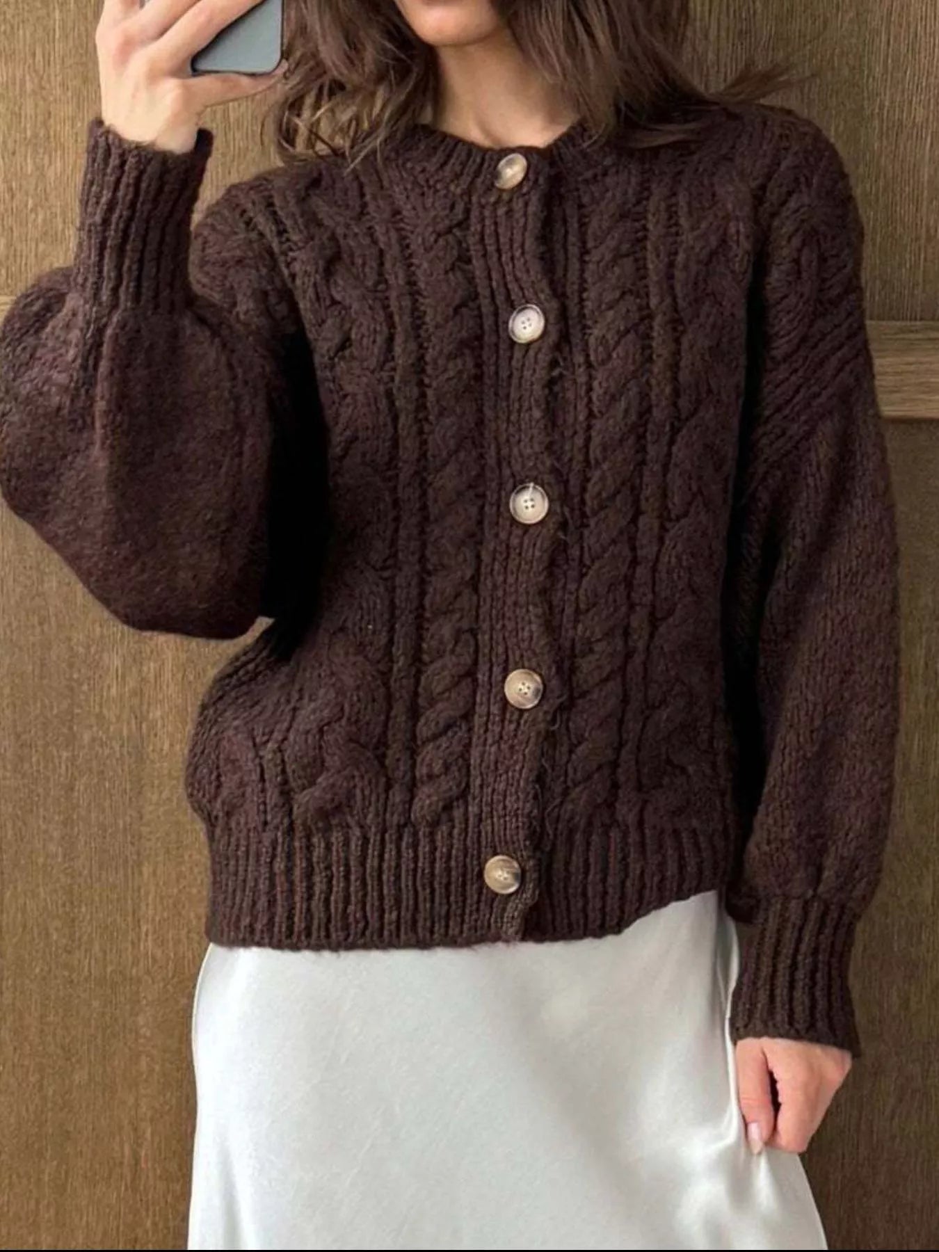 Cable Knit Button-Down Cardigan 