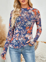 Floral Mock Neck Long Sleeve Top 