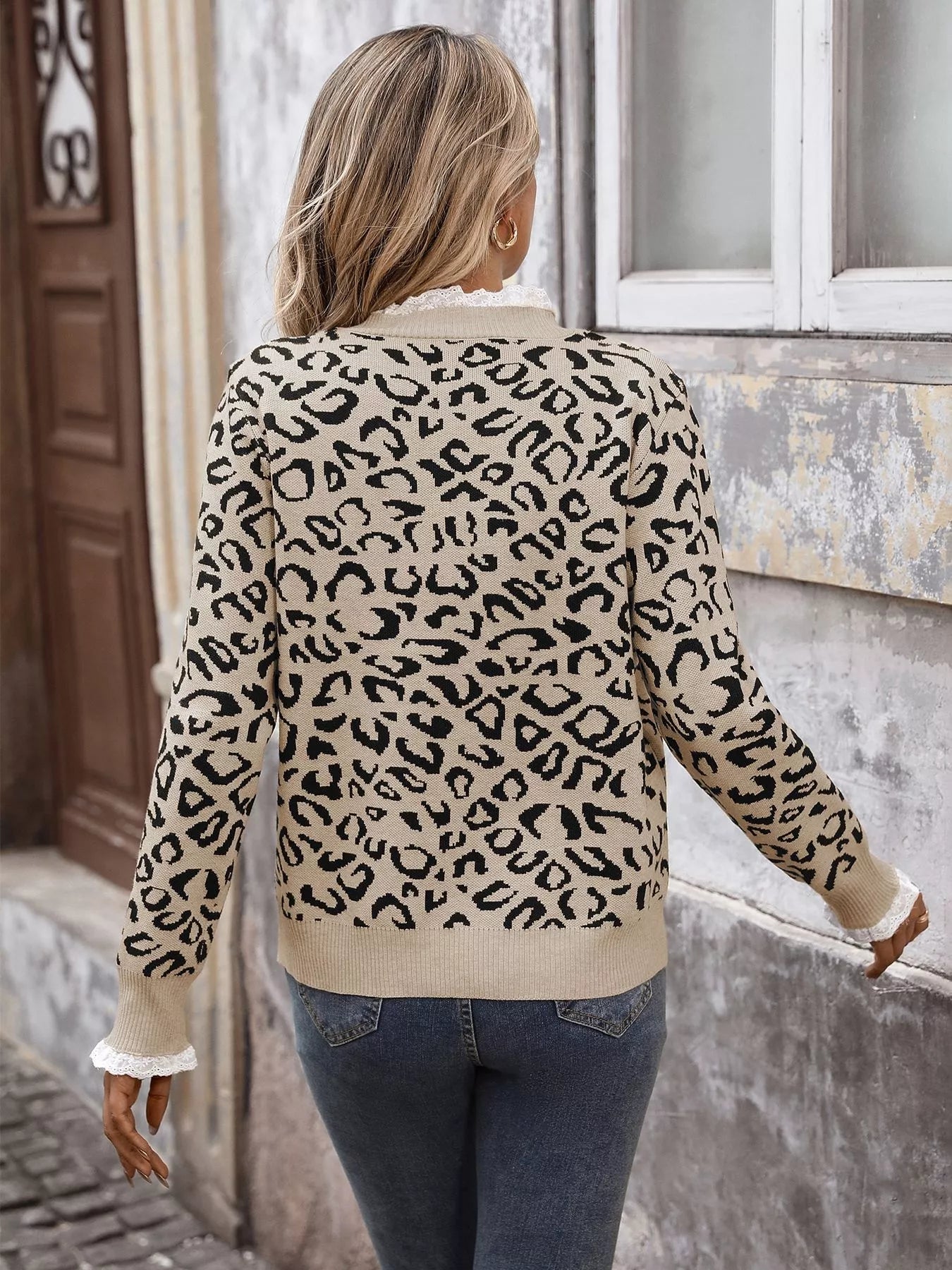 Frill Leopard Long Sleeve Sweater 