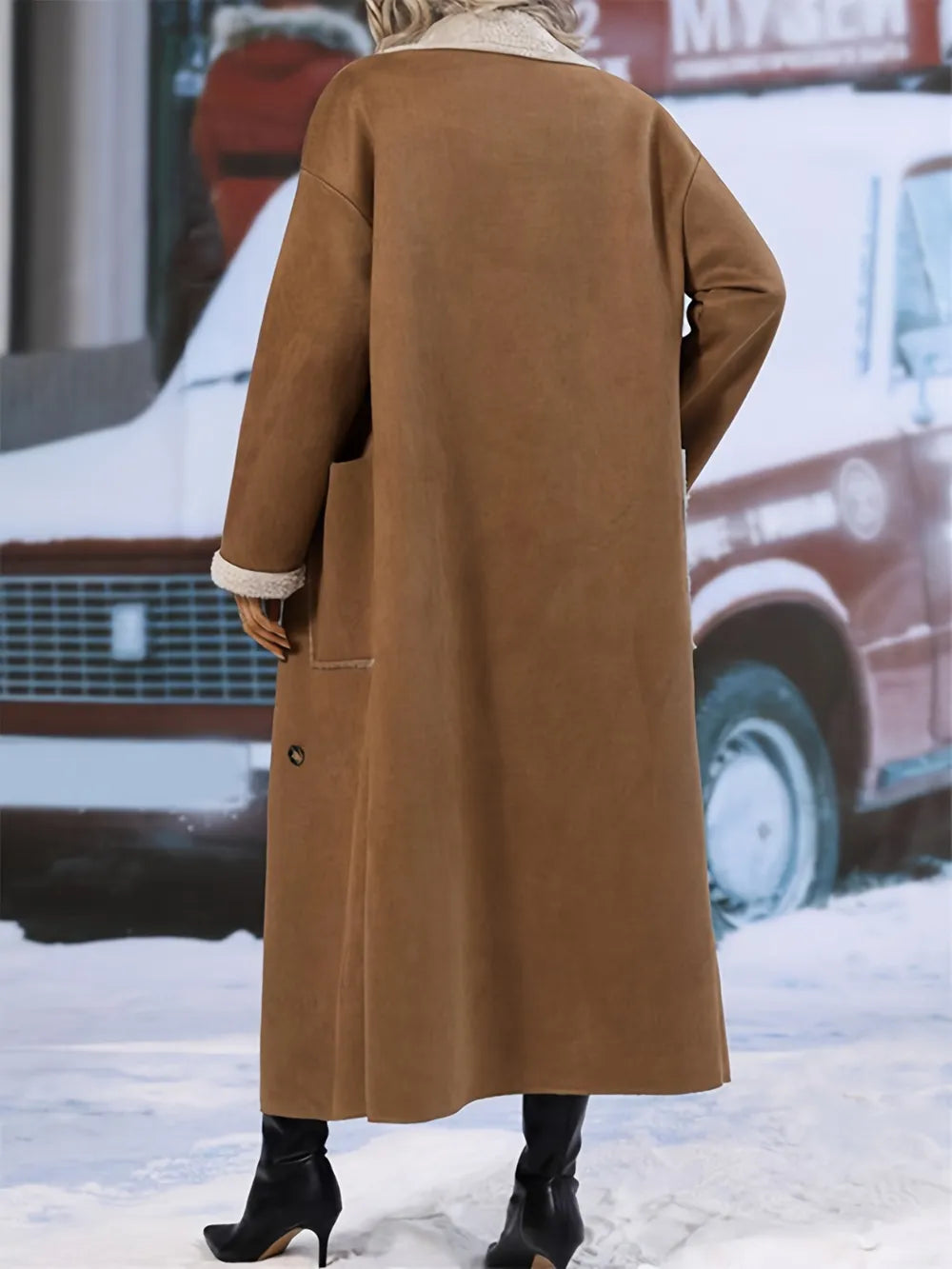 Plus Size Drop Shoulder Sherpa Longline Coat 
