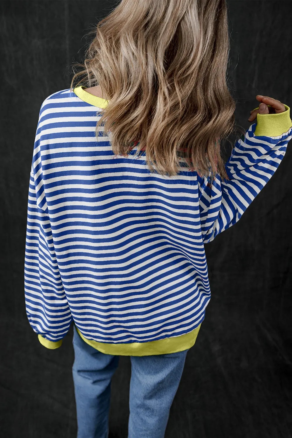 Pumpkin Striped Round Neck Long Sleeve Sweatshirt 
