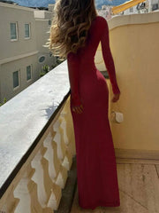 Deep-V Long Sleeve Slim Maxi Dress 