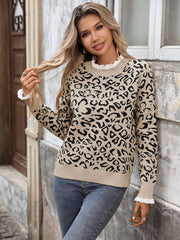 Frill Leopard Long Sleeve Sweater 