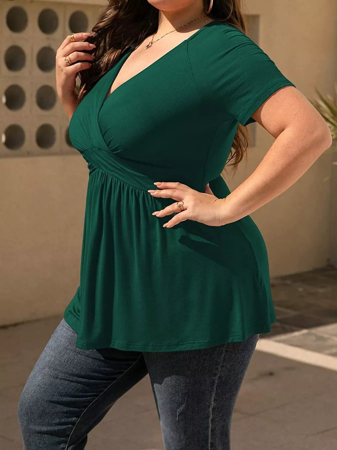 Plus Size Surplice Short Sleeve T-Shirt 