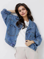 Pocketed Button Up Long Sleeve Denim Top 