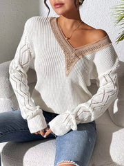 V-Neck Hollow Knit Sweater 