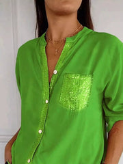 Full Size Sequin Detail Button-Down Shirt Plus Size 
