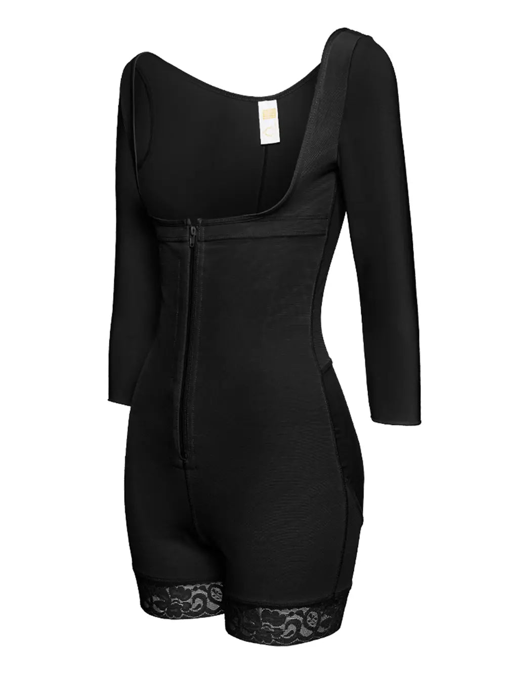 Full Size Zip Up Lace Detail Long Sleeve Shapewear 