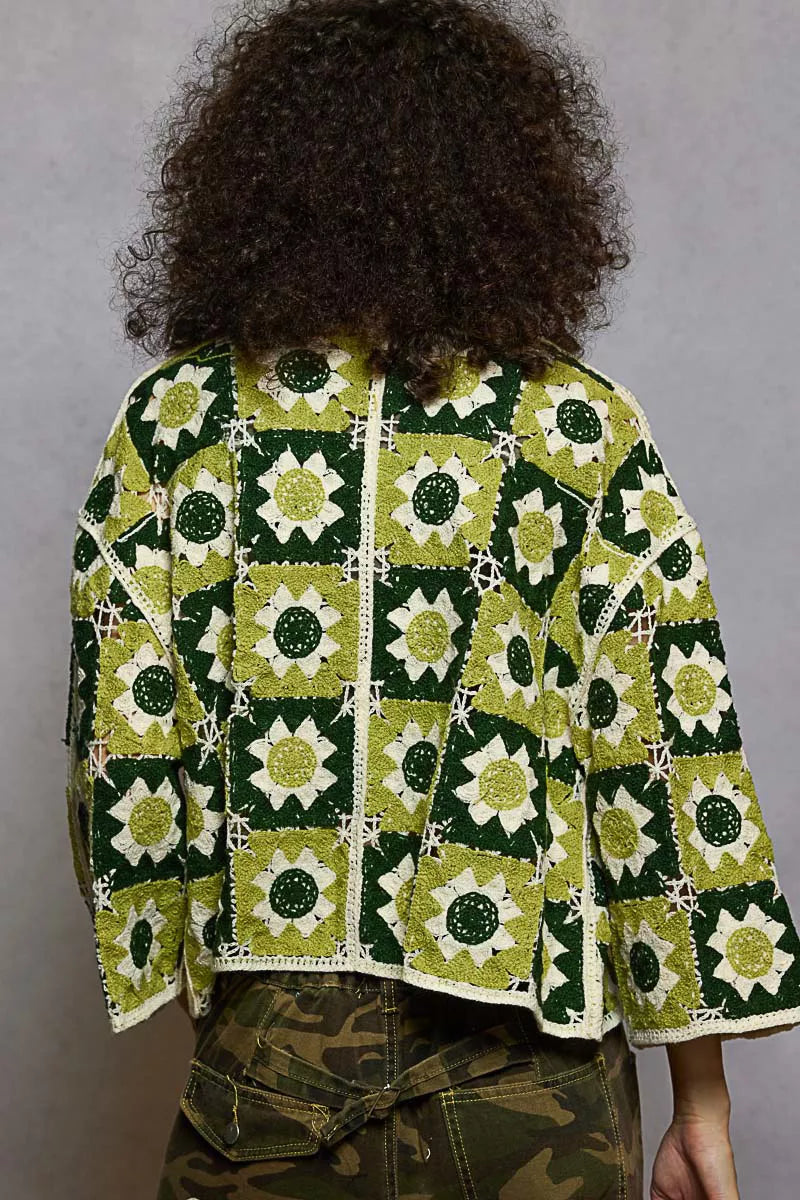 POL Open Front Cardigan with Varied Patterns 