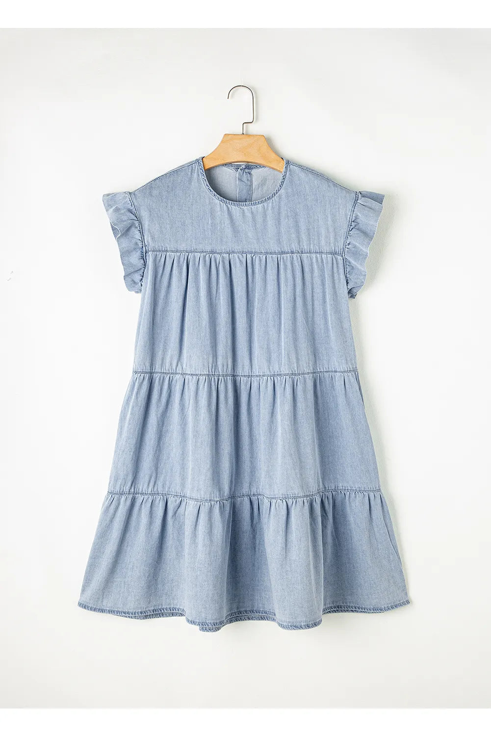 Ruffle Cap Sleeve Tiered A-line Denim Dress 