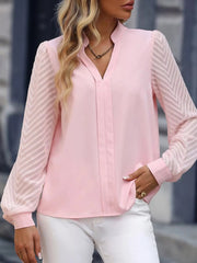 Notched Long Sleeve Blouse 
