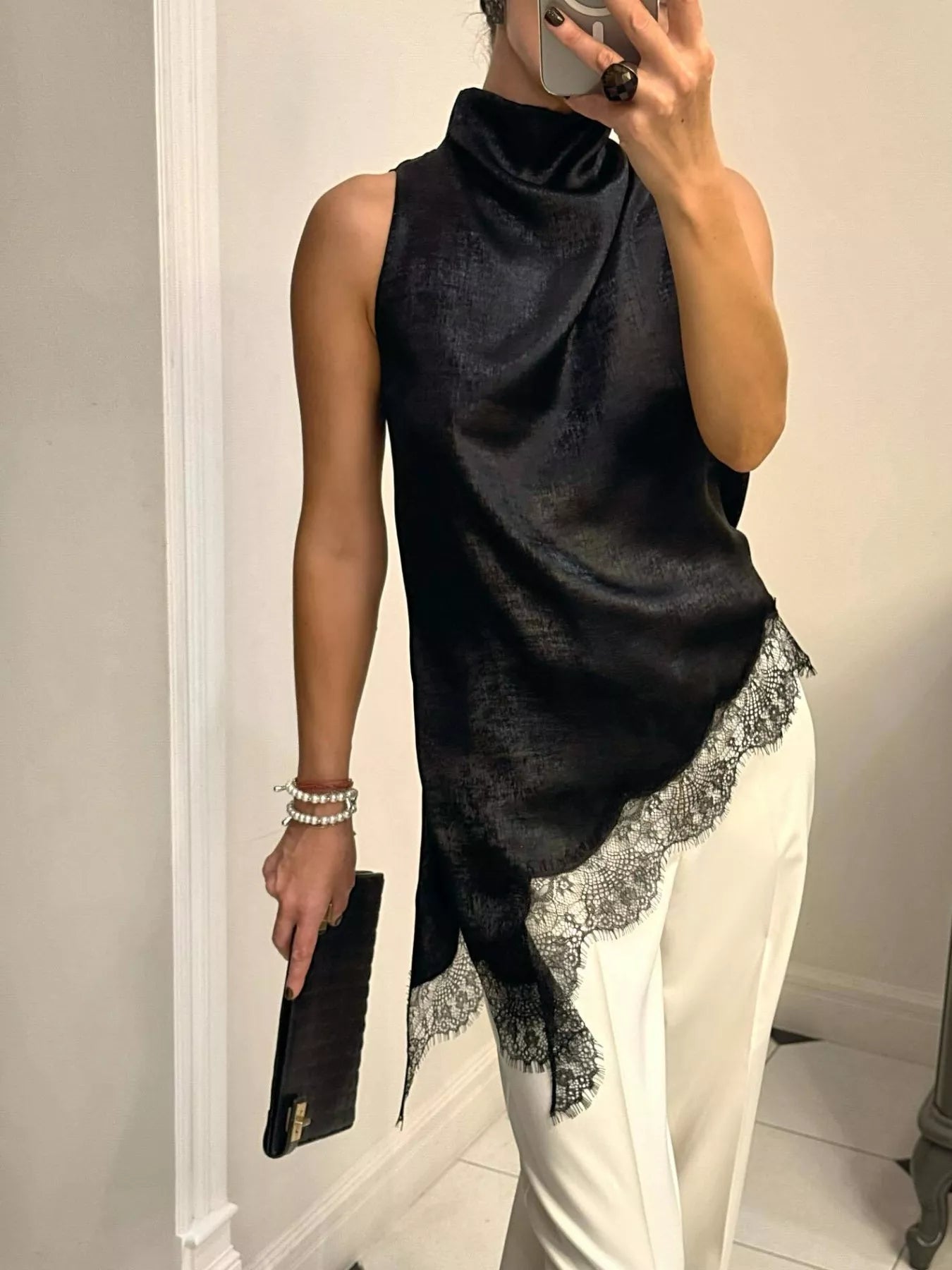 High Neck Lace Trim Cami 