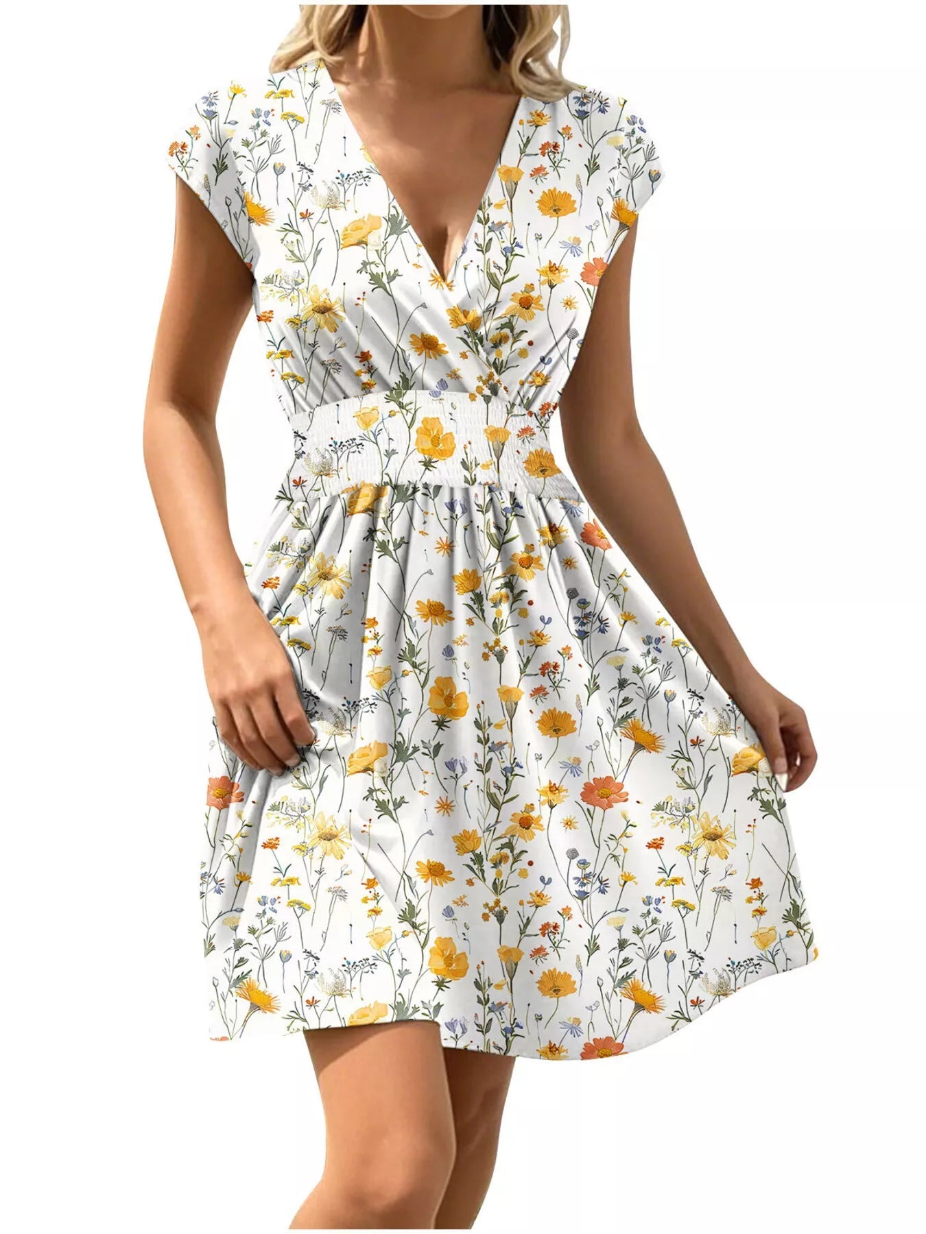 Floral Print Surplice Mini Dress 
