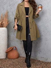 Honey Plus Size Lapel Collar Drawstring Roll-Tab Sleeve Trench Coat 