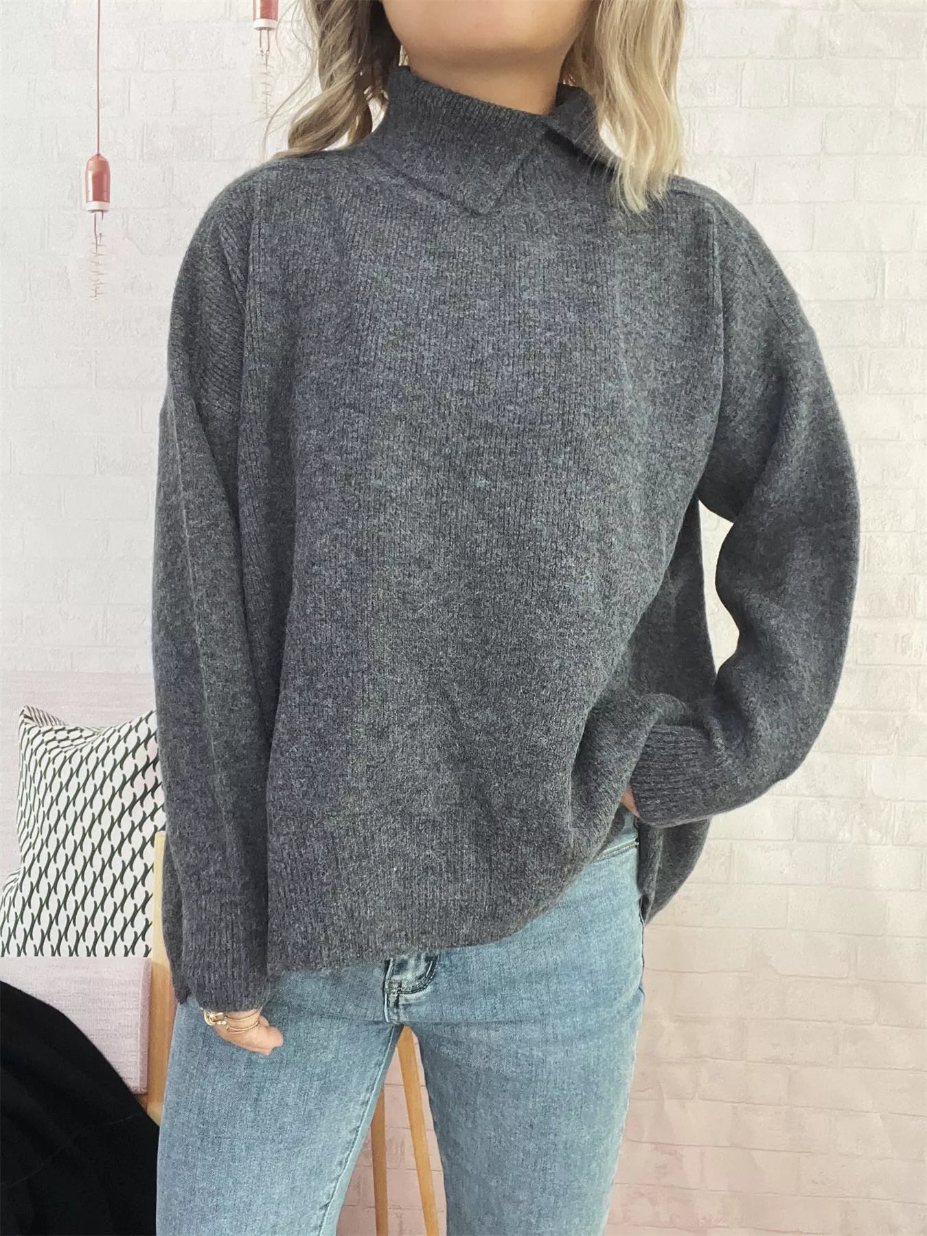 Slit Turtleneck Long Sleeve Sweater 