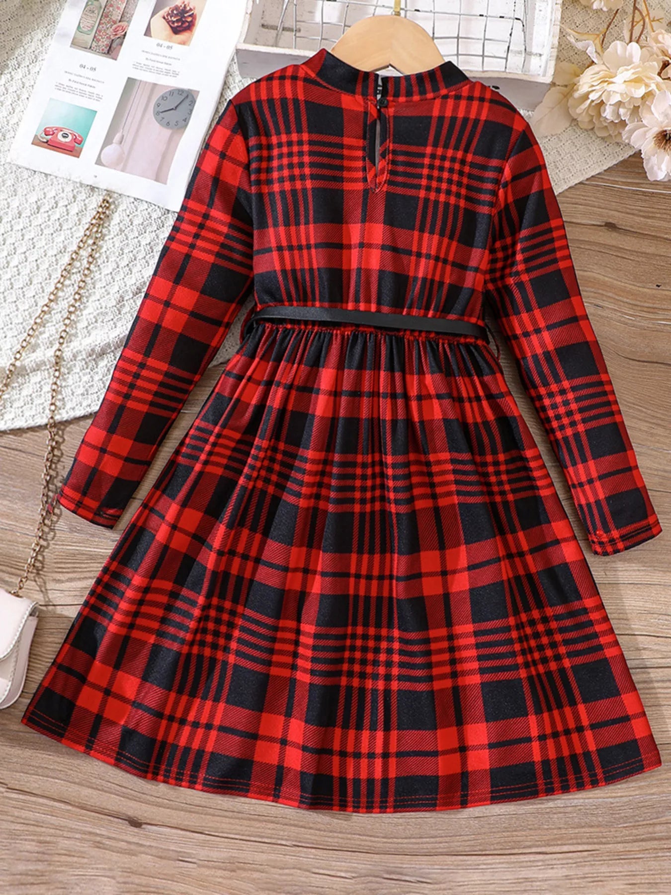 Children's Plaid Print Long Sleeve Dress 