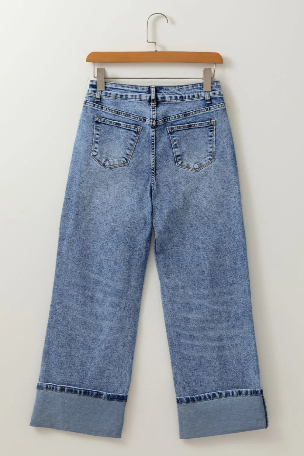 High-Waisted Wide-Leg Cuffed Jeans 