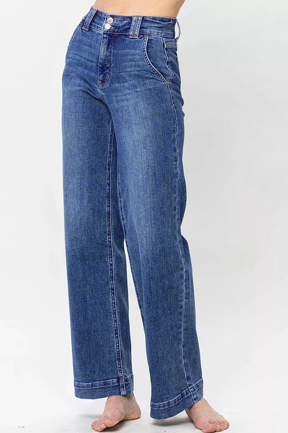 Double Button Zip Fly Straight Leg Jeans 