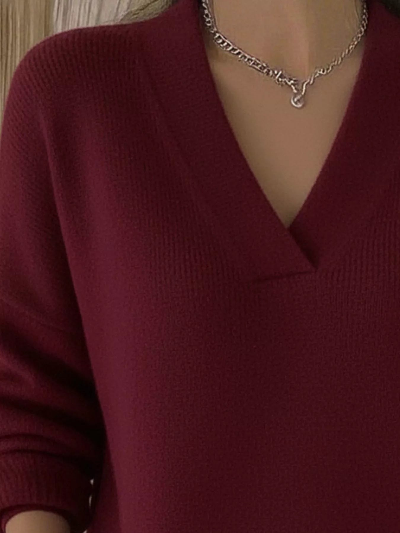 Full Size V-Neck Long Sleeve Sweater Plus Size 