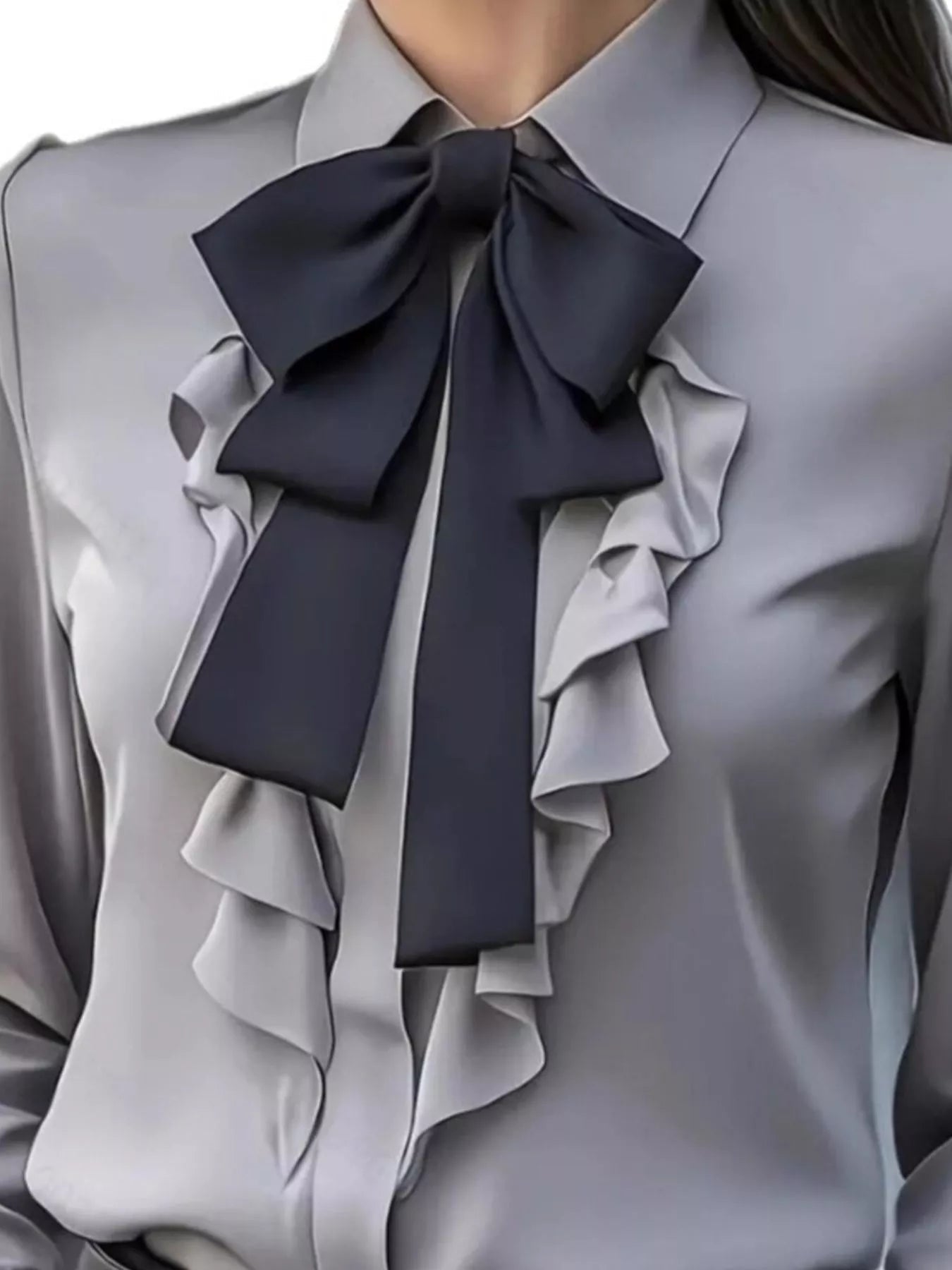 Ruffled Tie Front Long Sleeve Blouse 