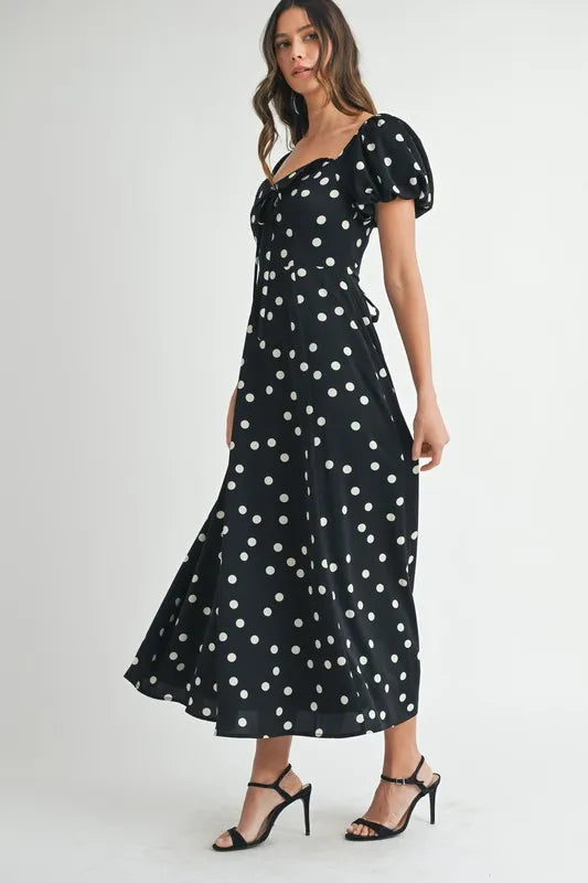 MABLE Polka Dot Puff Sleeve Midi Dress 